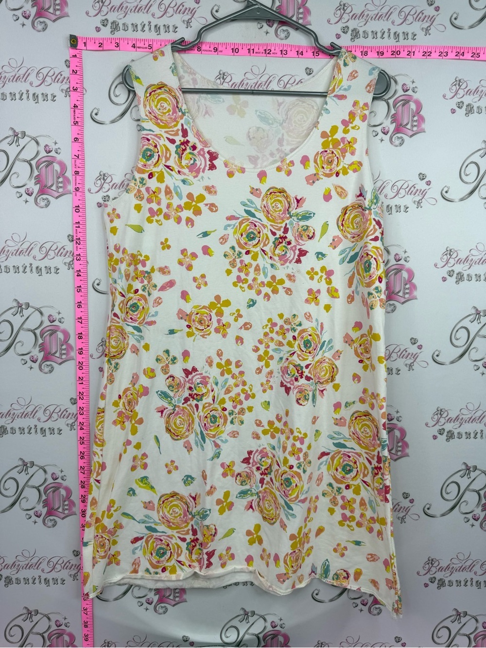 Dress Floral Sleeveless A-Line Dress in Cream with Pink & Yellow Accents